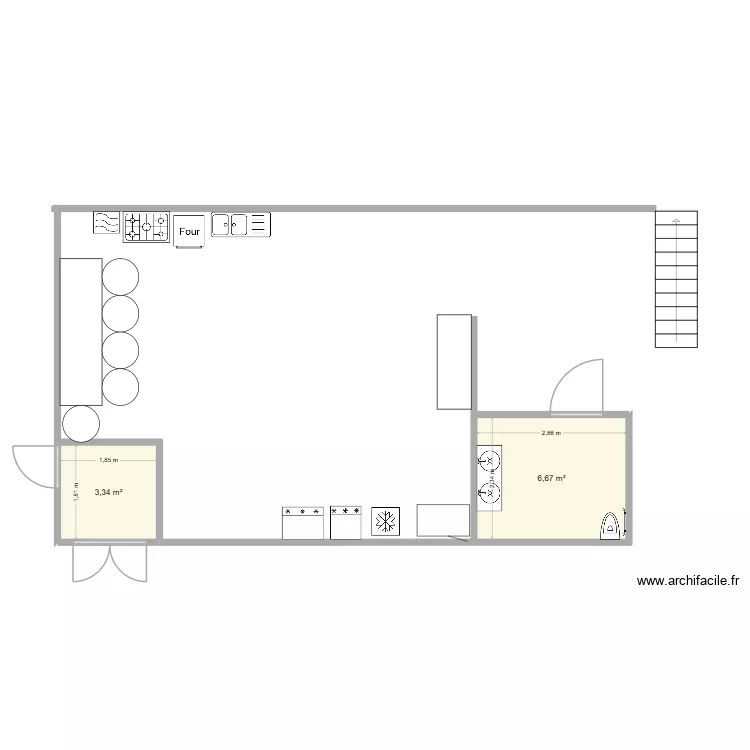 cuisine. Plan de 2  et 10 m²