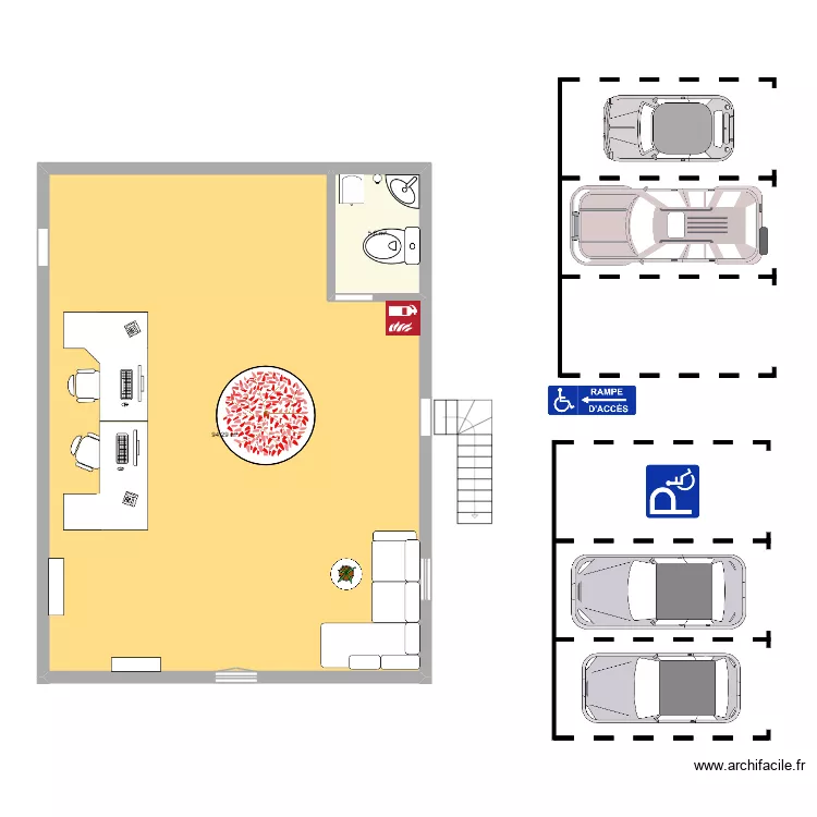 acceuil entreprise. Plan de 2  et 100 m²