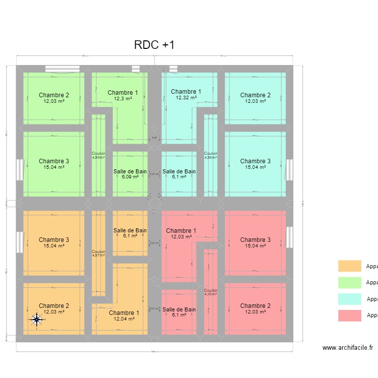Projet MOUBOURG RDC+1. Plan de 24 pièces et 199 m2
