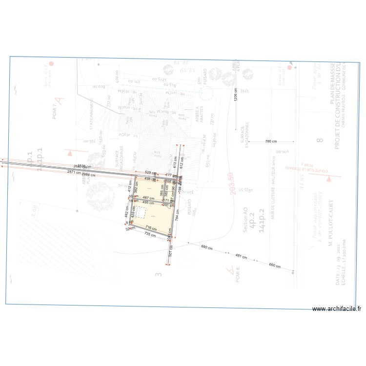 extension. Plan de 3 pièces et 60 m2