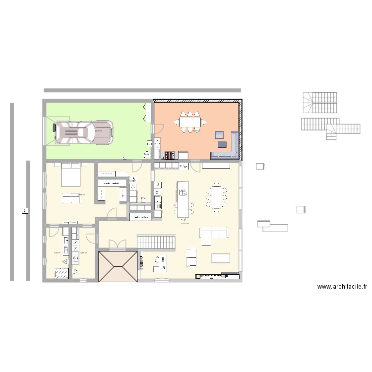 Plain-pied A. Plan de 7 pièces et 216 m2