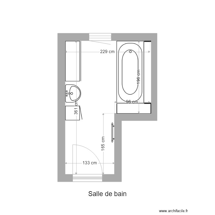 Plan sdb BERTHOLIN avant travaux. Plan de 1 pièce et 7 m2