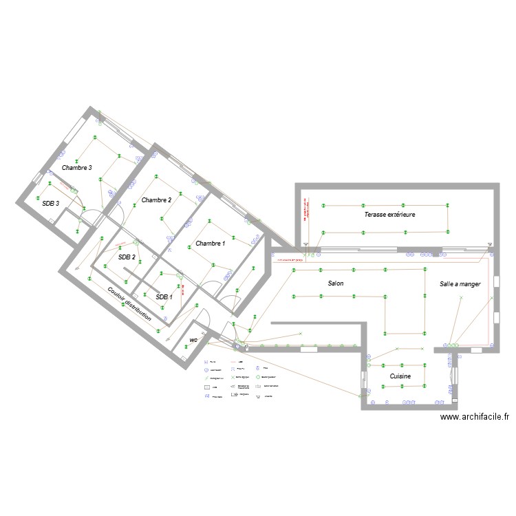 Tritons Plan elec RDC. Plan de 5 pièces et 165 m2