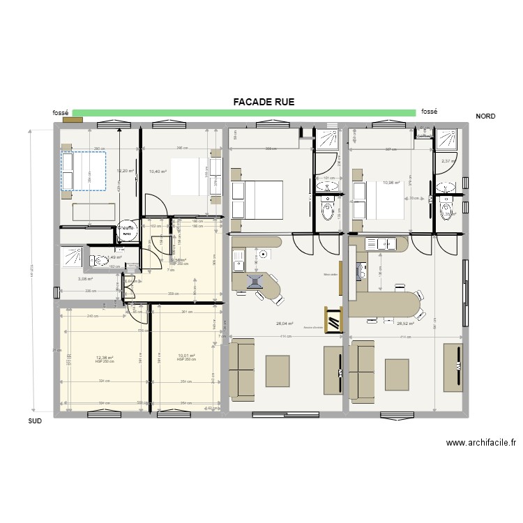 Projet chambres et studios. Plan de 17 pièces et 141 m2