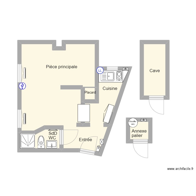 8 Delambre. Plan de 5 pièces et 29 m2