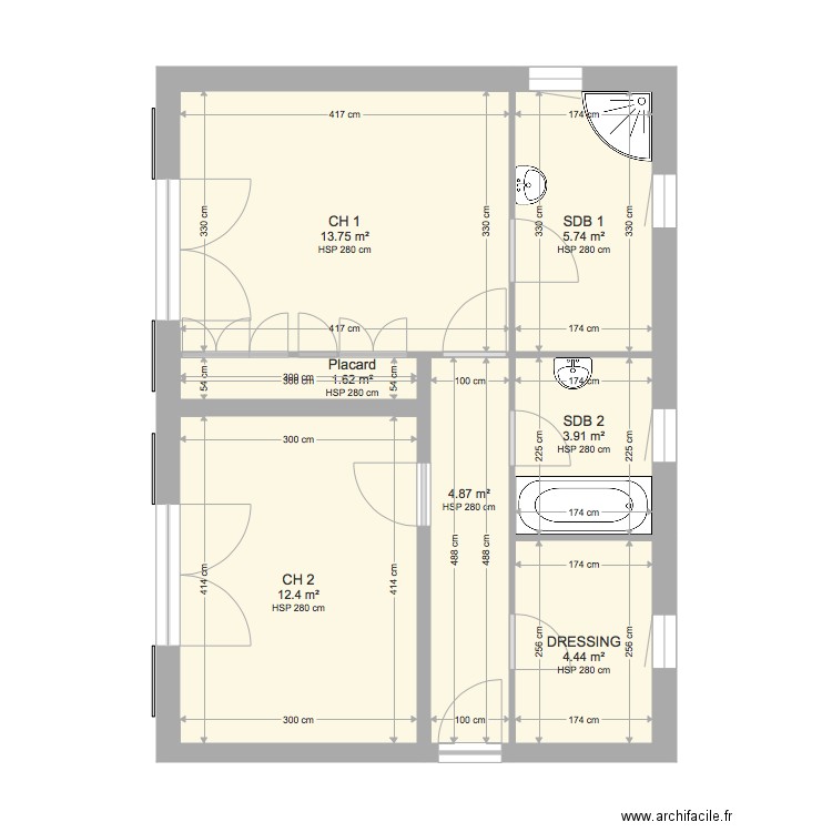 Péri RDC Chambres et SDB. Plan de 0 pièce et 0 m2