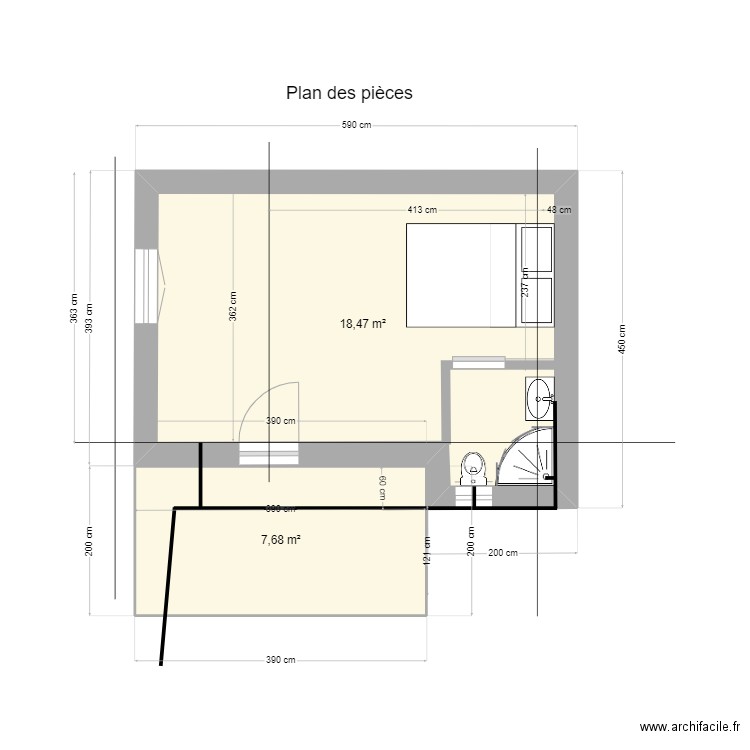 Studio plan des pièces nues avec canalisations. Plan de 0 pièce et 0 m2