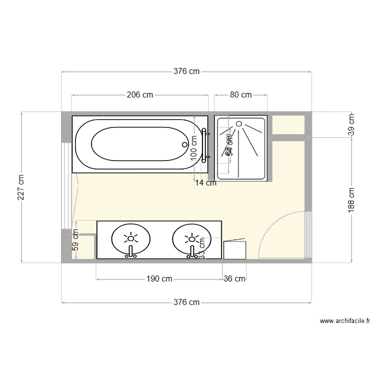 SdB Bétard. Plan de 3 pièces et 7 m2