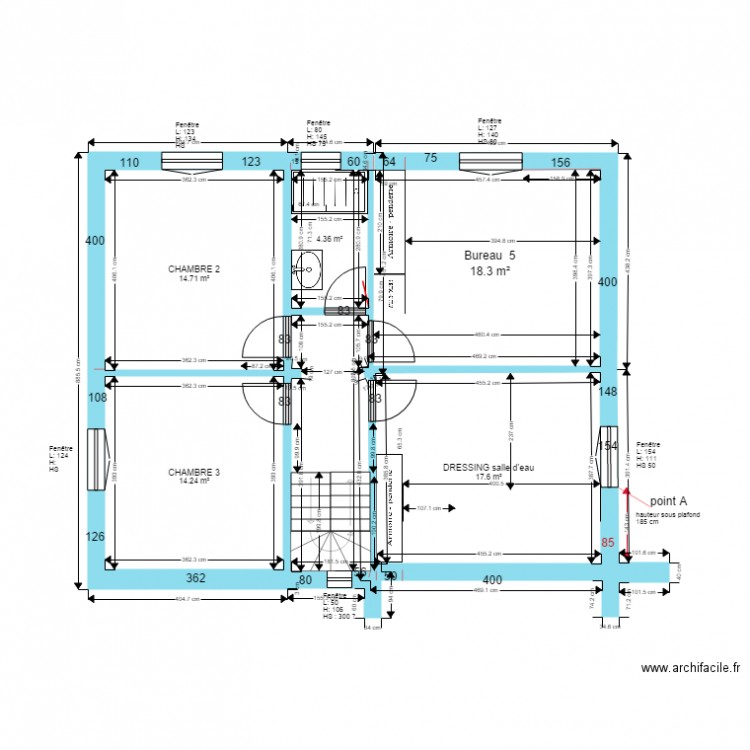 relevé cotes maison étage. Plan de 0 pièce et 0 m2