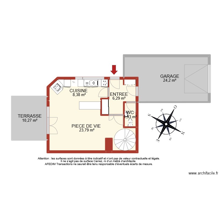 BI  9317 RDC. Plan de 8 pièces et 78 m2