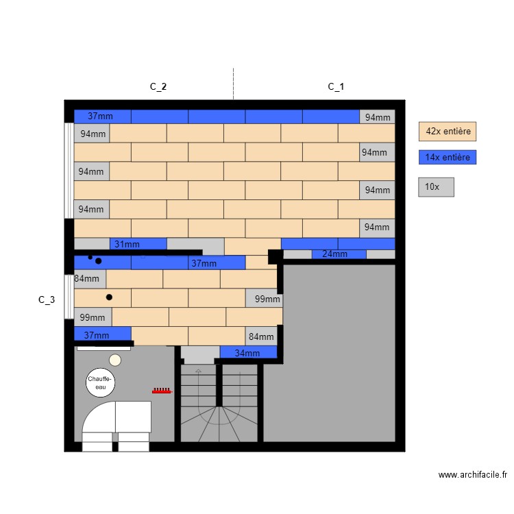 Fermacell. Plan de 4 pièces et 70 m2