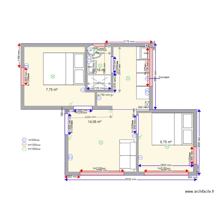 30 kr1 3. Plan de 6 pièces et 46 m2