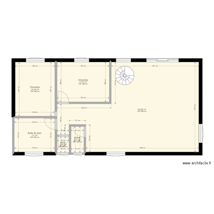 rdc. Plan de 6 pièces et 90 m2