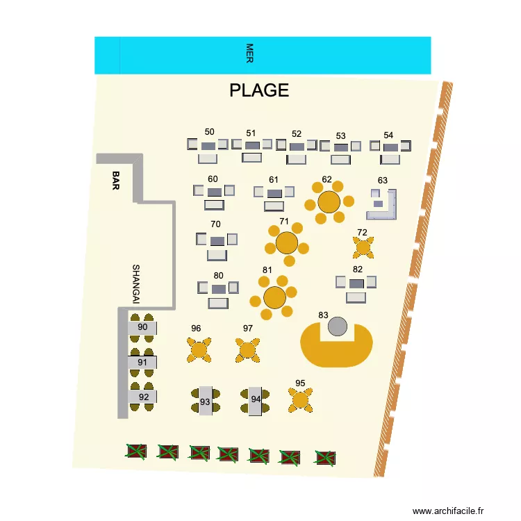 terrasse plage 2022. Plan de 