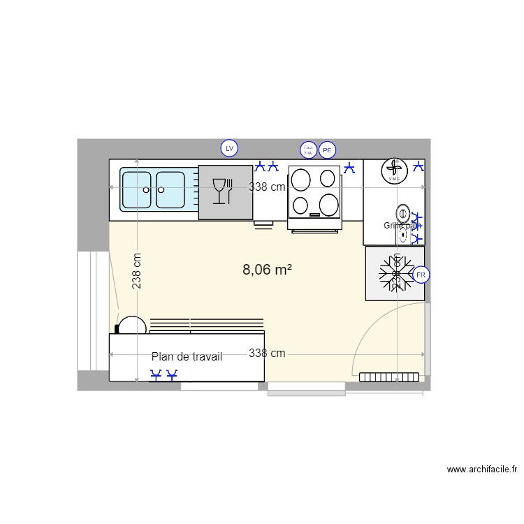 Cuisine PRISES. Plan de 0 pièce et 0 m2