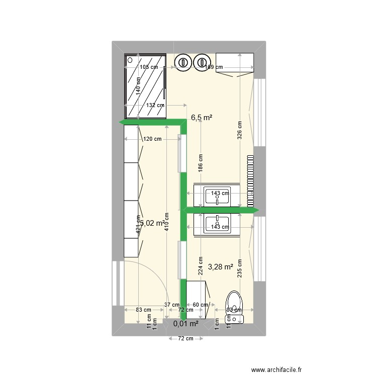 SDB 11. Plan de 4 pièces et 15 m2