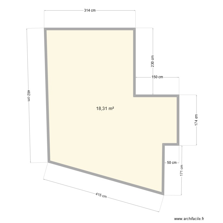 Etage Ch 1 Champey. Plan de 1 pièce et 18 m2