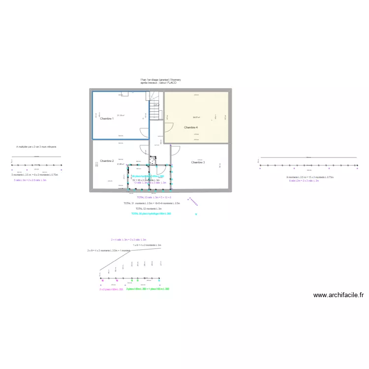 calcul placo grenier maison Thomery 2 sdd. Plan de 