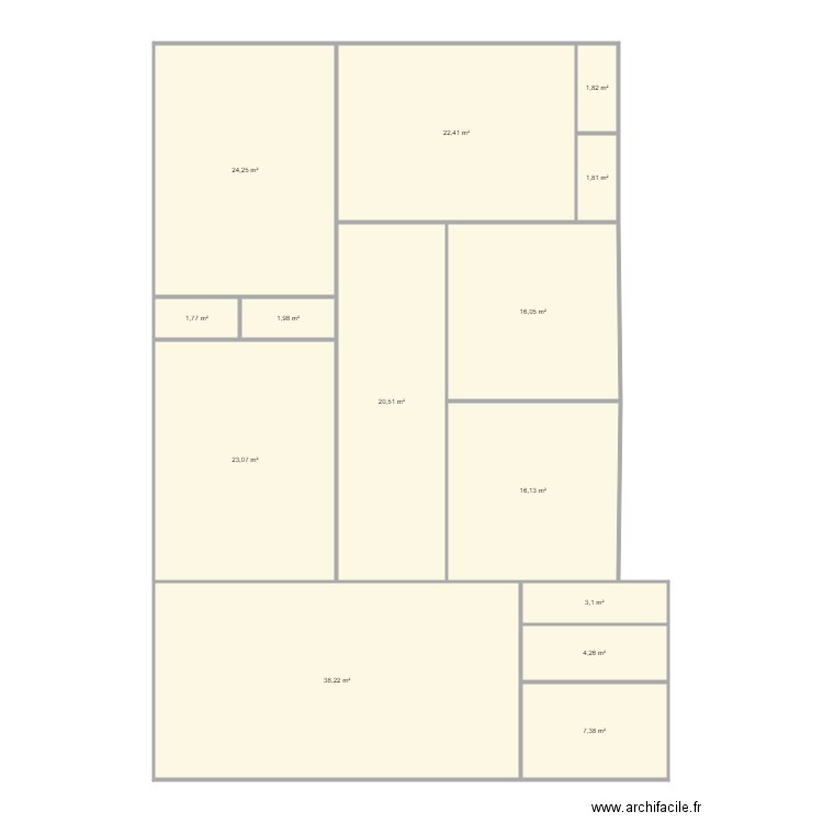 Plan F6. Plan de 14 pièces et 183 m2