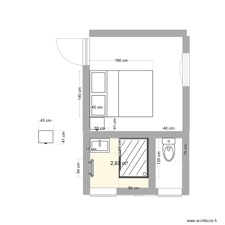 Salle de bain . Plan de 1 pièce et 3 m2