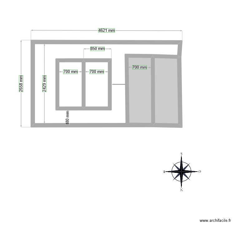 mur fenêtres. Plan de 0 pièce et 0 m2