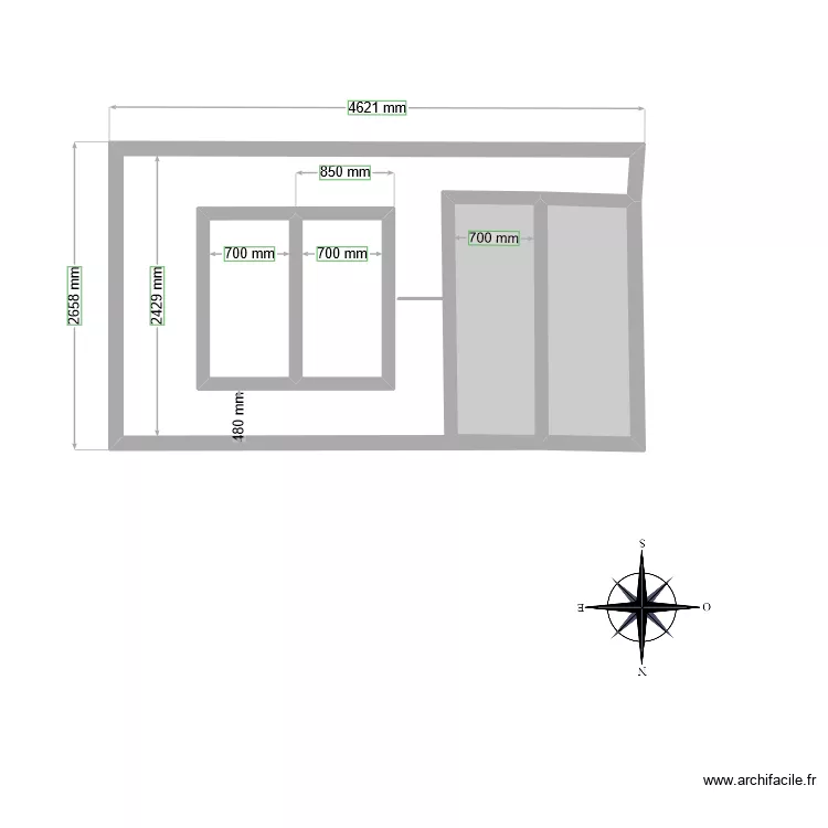 mur fen&ecirc;tres. Plan de 