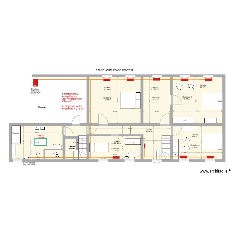 Lindageff étage Chauffage2 et SDB. Plan de 0 pièce et 0 m2