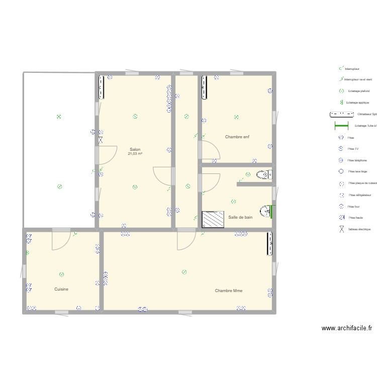 Lollia électricité. Plan de 5 pièces et 84 m2