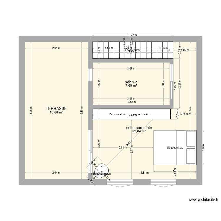 St ju extension. Plan de 3 pièces et 48 m2