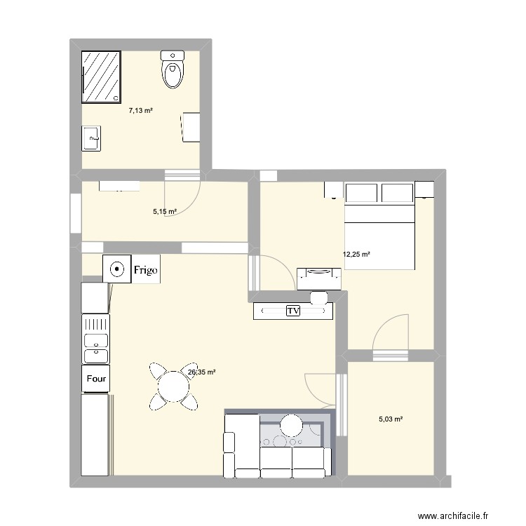 Shaina. Plan de 5 pièces et 56 m2