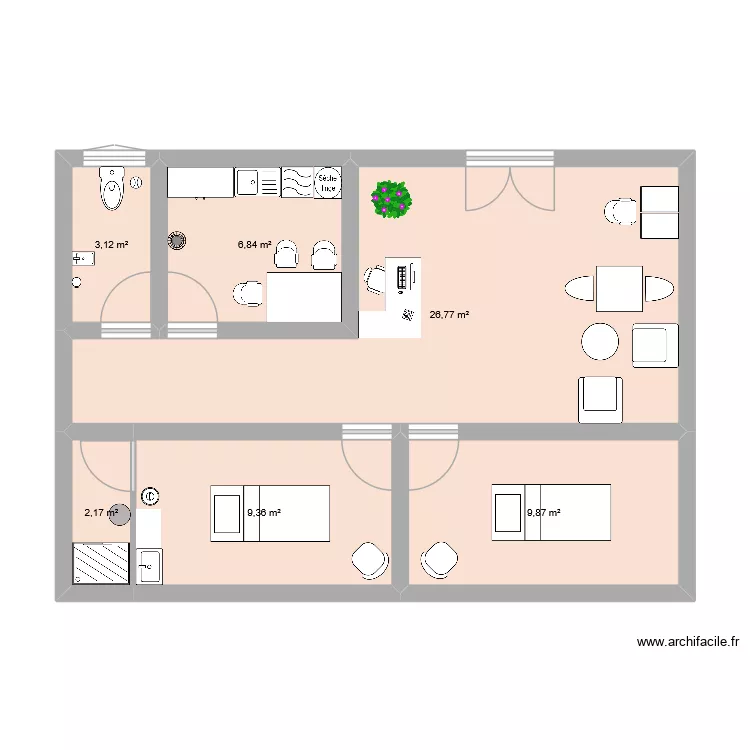 institut. Plan de 6  et 58 m²