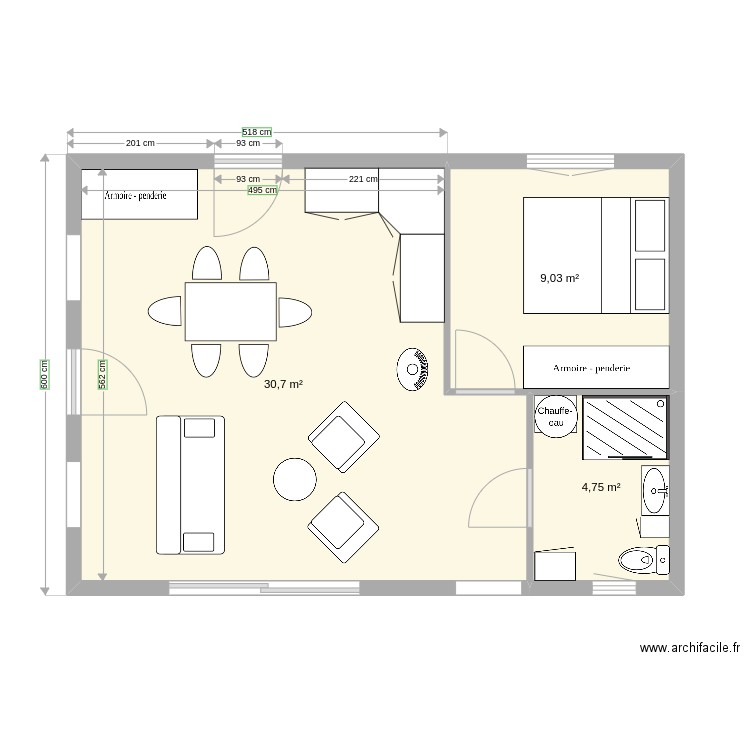 atelier compagnie. Plan de 3 pièces et 44 m2