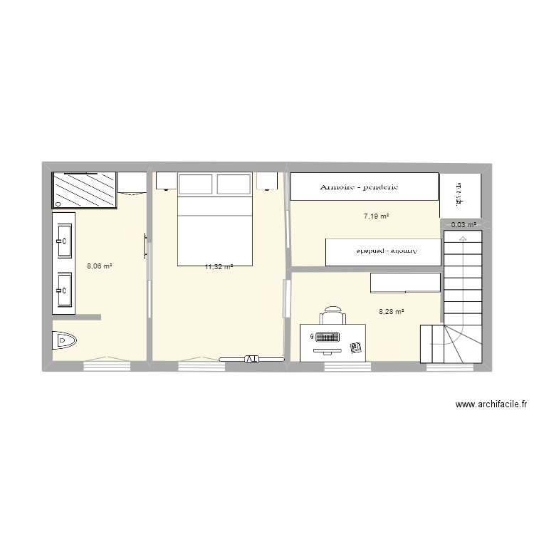 st mandrier R1. Plan de 5 pièces et 35 m2