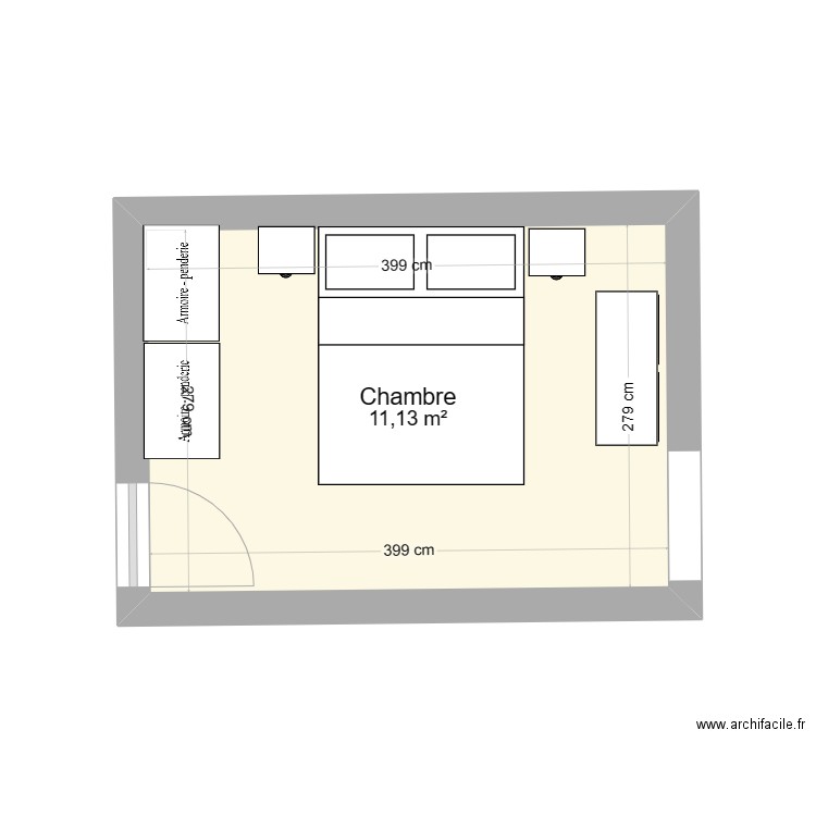 Chambre. Plan de 1 pièce et 11 m2