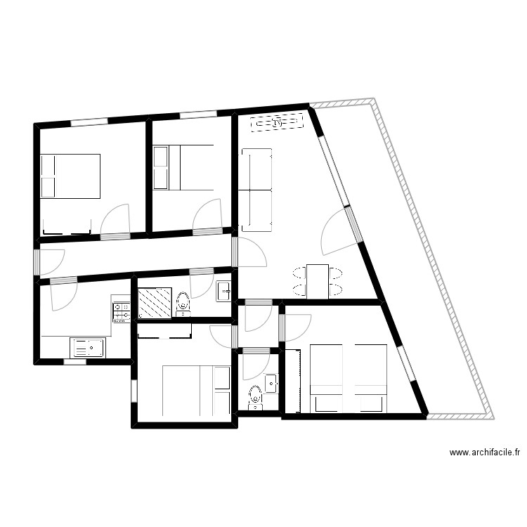 PassVilanova. Plan de 8 pièces et 56 m2