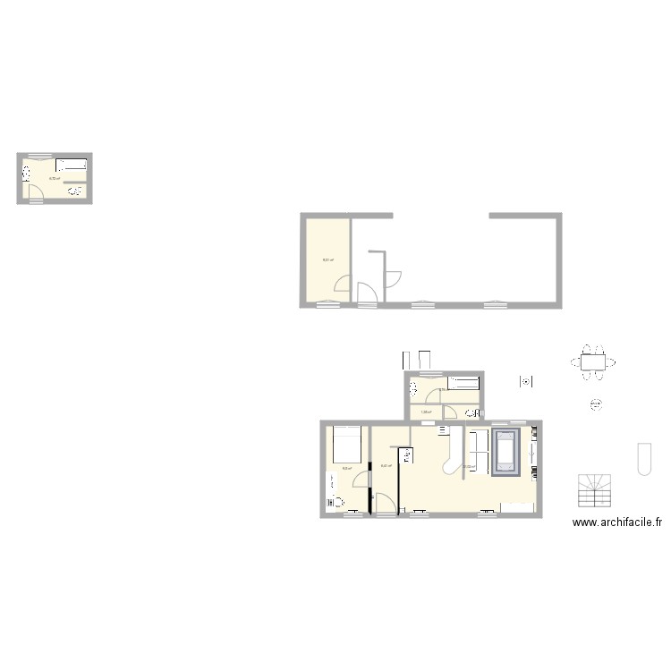 BAS 2. Plan de 7 pièces et 69 m2