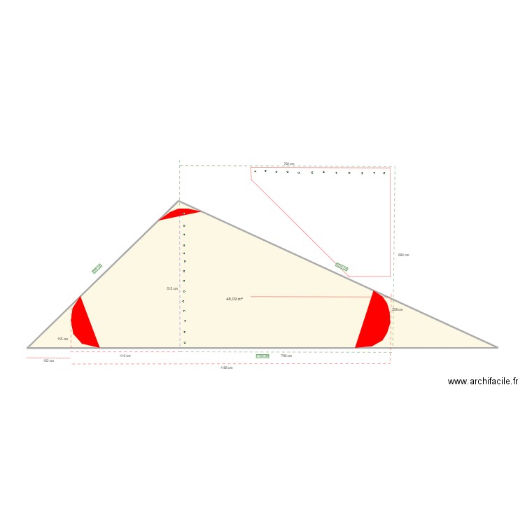 Piscine. Plan de 1 pièce et 48 m2