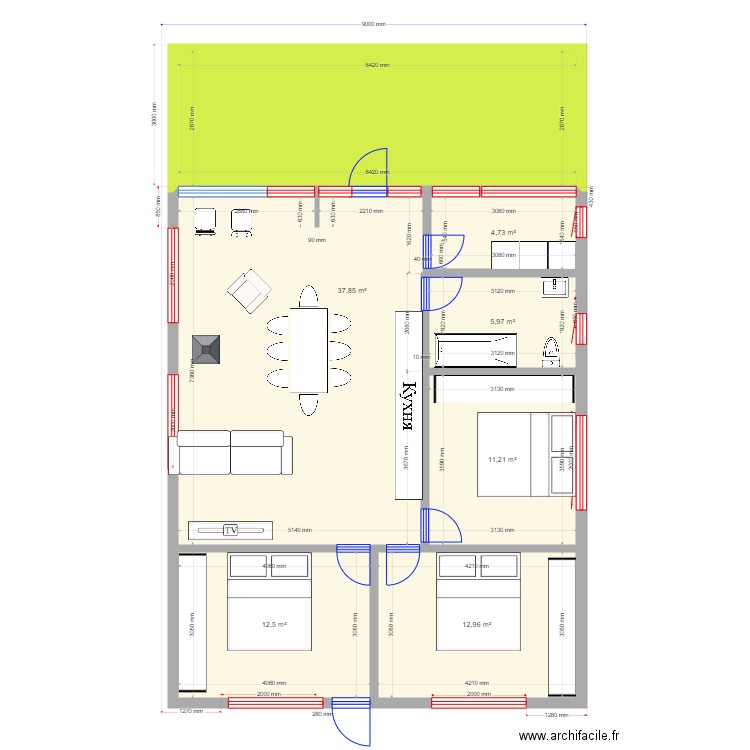 Eko okna v3. Plan de 7 pièces et 109 m2