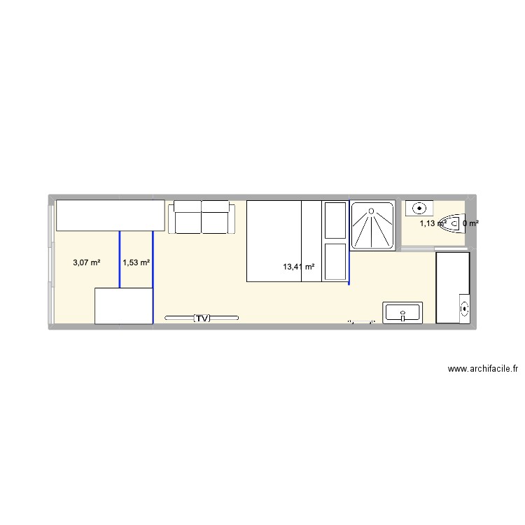 pn317. Plan de 5 pièces et 19 m2