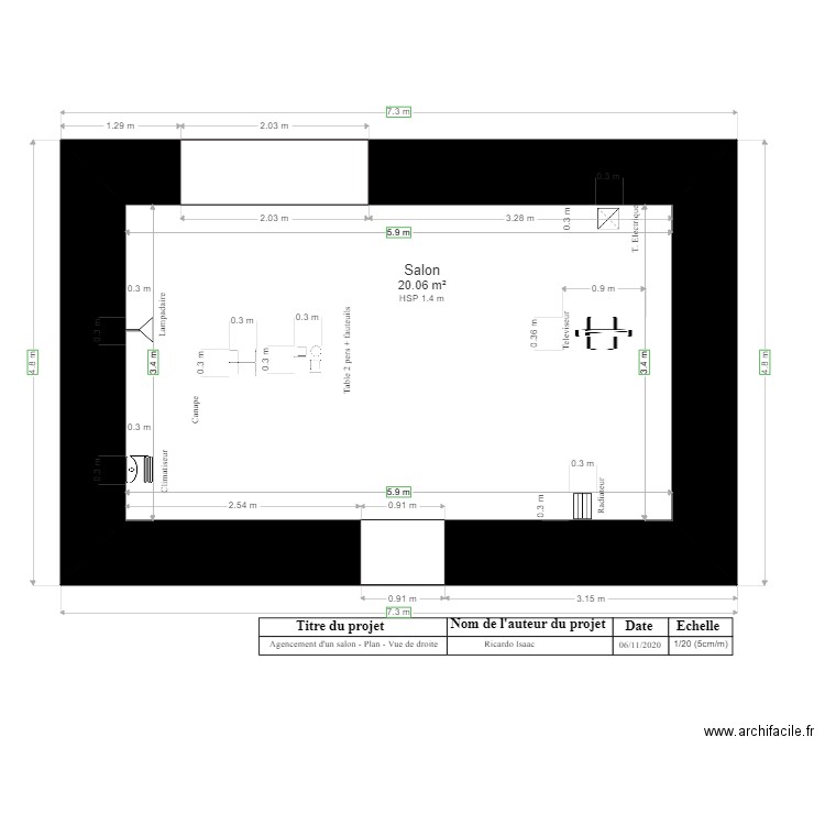 Agencement salon plan vue en de droite 06 11 2020. Plan de 0 pièce et 0 m2