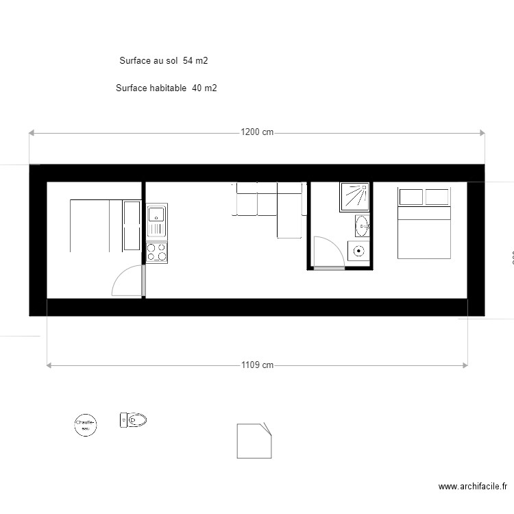 Plan villa blache 3. Plan de 2 pièces et 33 m2