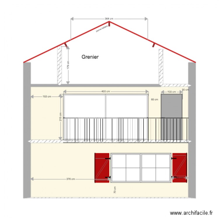 façade arrière. Plan de 0 pièce et 0 m2