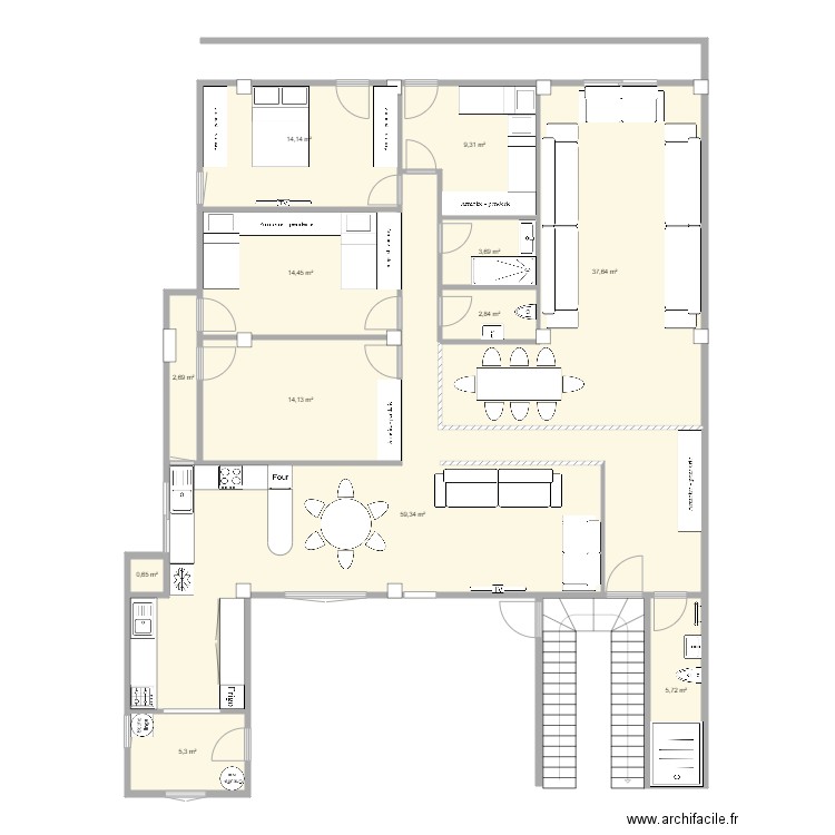 STUDIO. Plan de 14 pièces et 169 m2