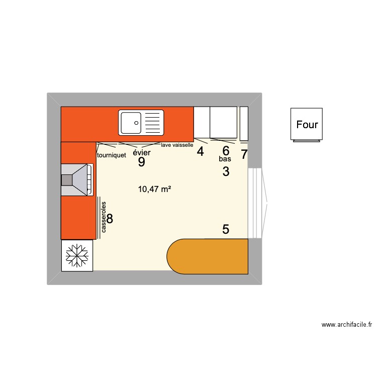 cuisine Virieu. Plan de 1 pièce et 10 m2