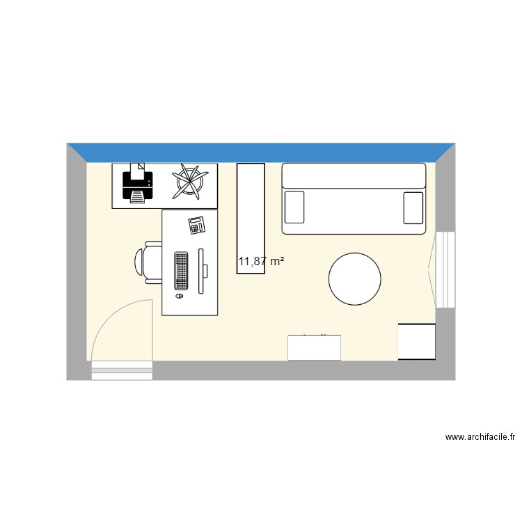 Bureau 1. Plan de 1 pièce et 12 m2