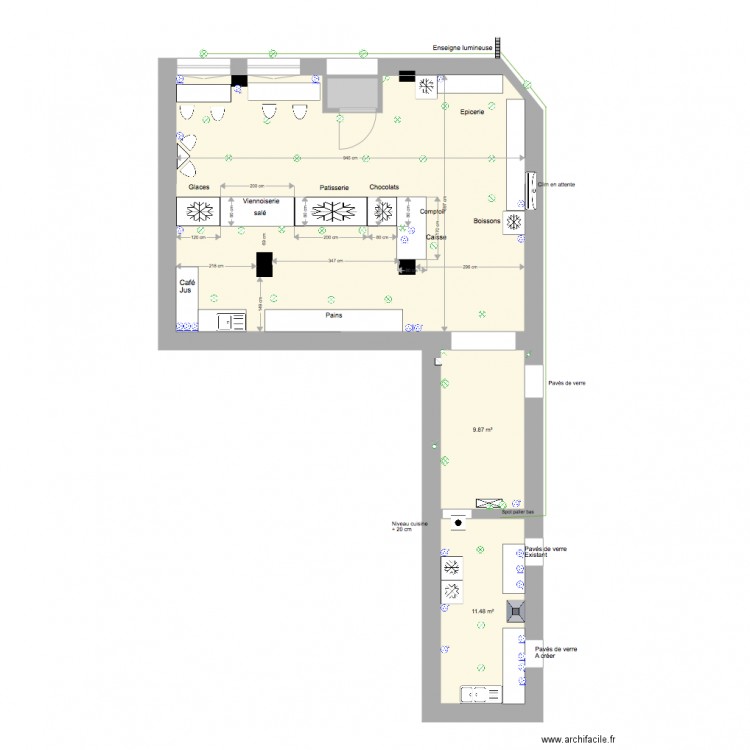 Patisserie Rez de chaussée vitrine réduite. Plan de 0 pièce et 0 m2