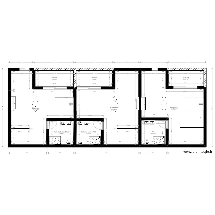 appartement annexes R+1. Plan de 9 pièces et 135 m2