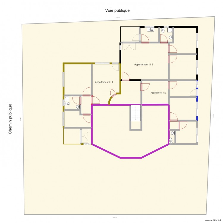 position appartement 3ème étage. Plan de 20 pièces et 696 m2