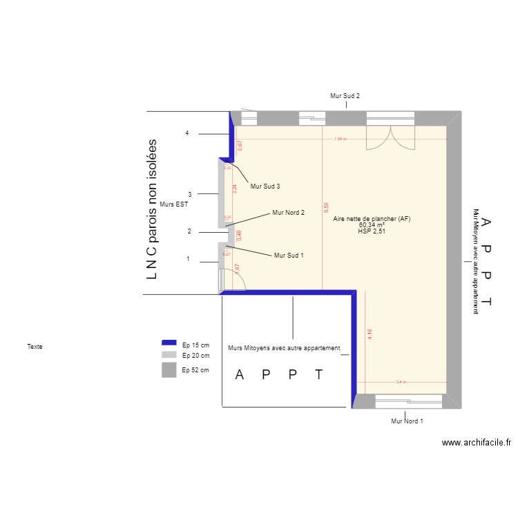 Projet TRianon. Plan de 1 pièce et 63 m2