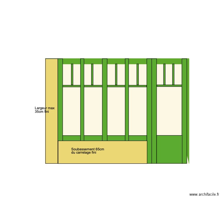 Verrière cuisine avec mur. Plan de 1 pièce et 7 m2